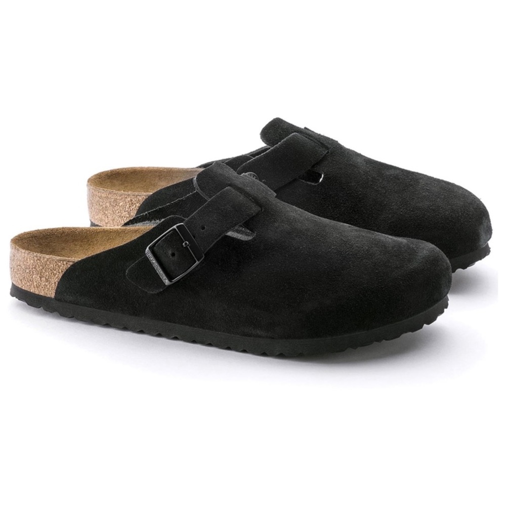 BIRKENSTOCK Black Suede Boston Clogs